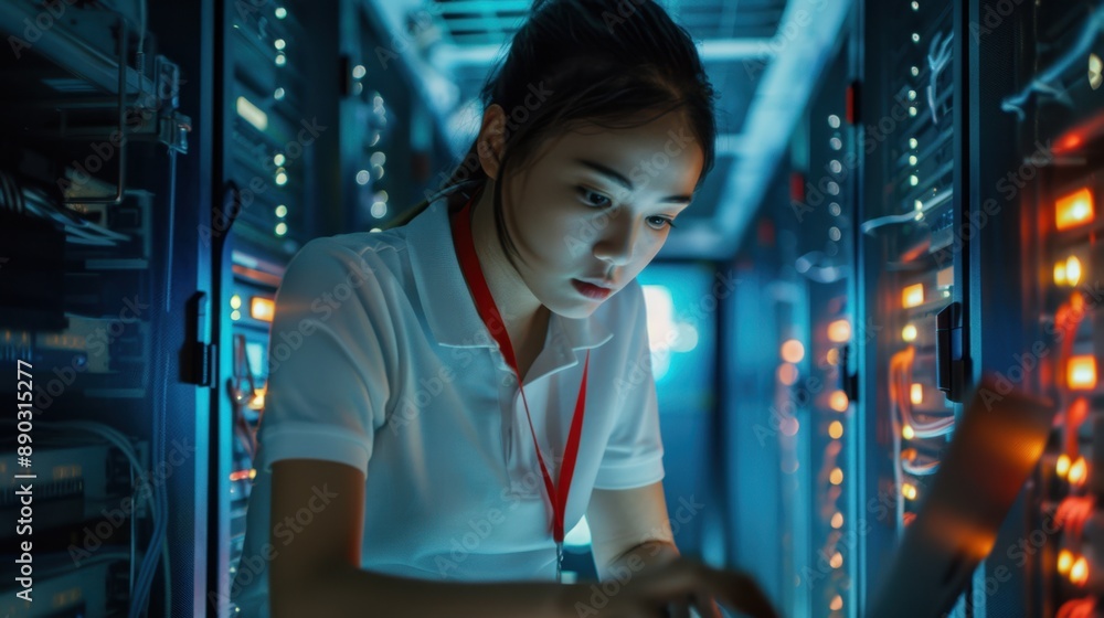 The technician in data center The technician in data center