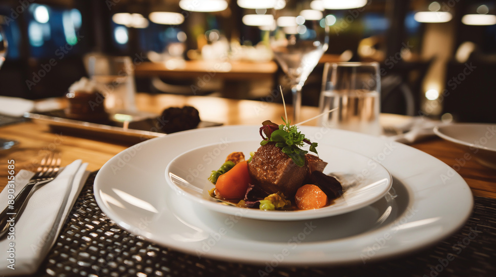 fancy dinner dish in a modern restaurant fancy dinner dish in a modern restaurant