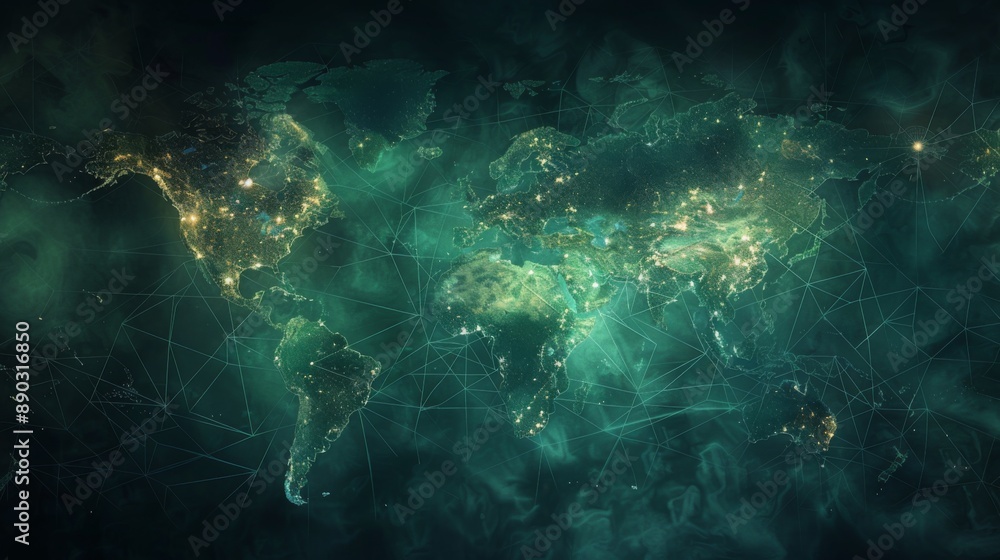 Fototapeta premium Digital World Map with Glowing Connections