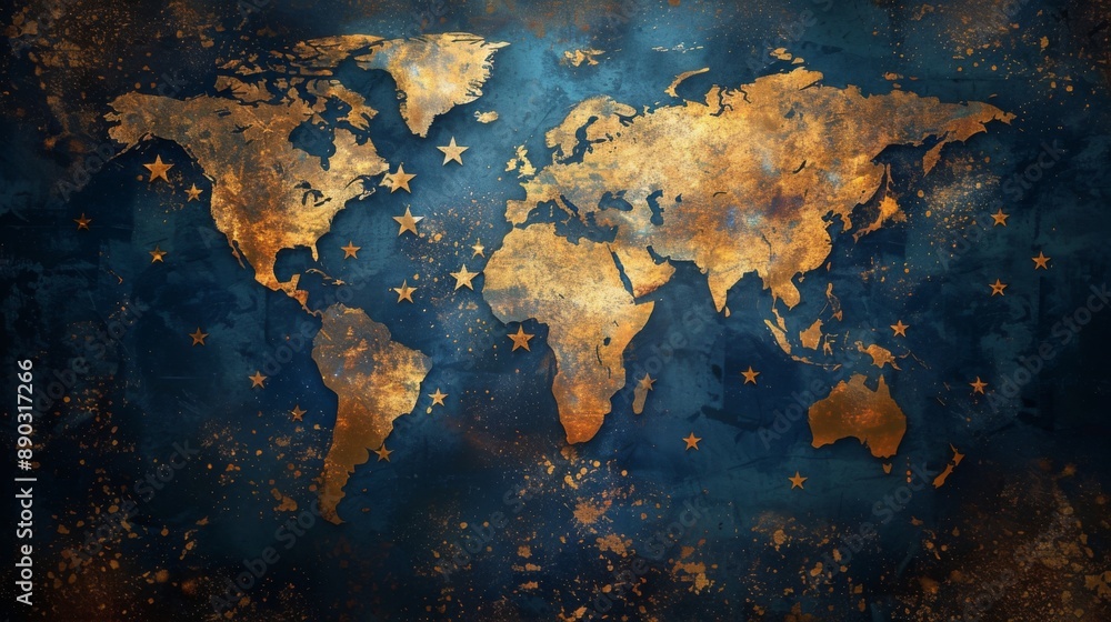 World Map Art with Stars World Map Art with Stars