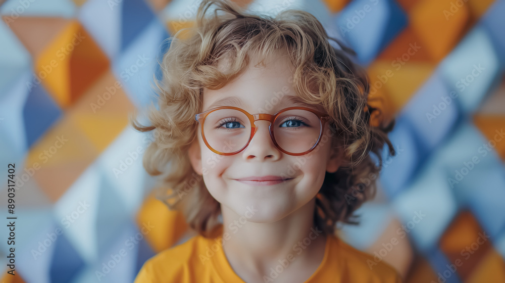 Happy boy in glasses on a colorful abstract backdrop, ideal for lively and playful wallpapers and backgrounds. Happy boy in glasses on a colorful abstract backdrop, ideal for lively and playful wallpapers and backgrounds.