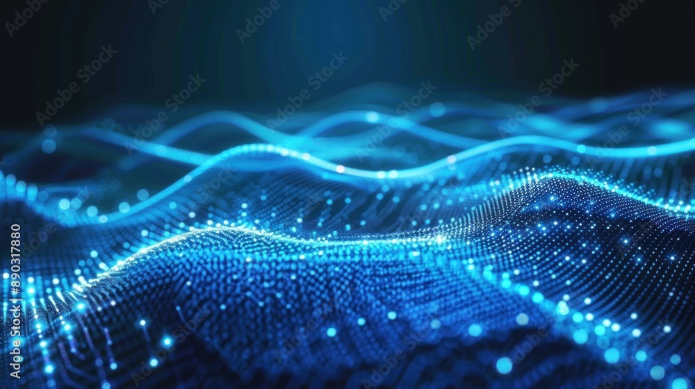 Abstract Blue Digital Waves - Glowing Particles and Lines Abstract Blue Digital Waves - Glowing Particles and Lines