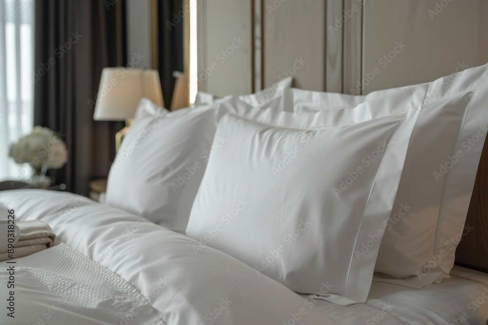 white pillowcases on a plush bed in luxurious bedroom white pillowcases on a plush bed in luxurious bedroom