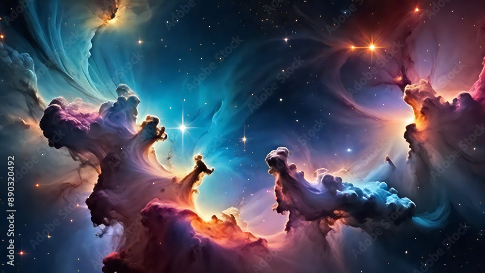 Turbulent nebula dust clouds in multitude of colors Turbulent nebula dust clouds in multitude of colors
