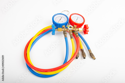 Air Conditioning Refrigerant  Pressure Gauges set isolate on white background. photo