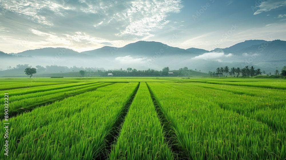 Green agricultural land with rice cultivation Green agricultural land with rice cultivation