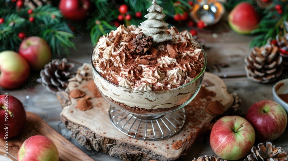 Gluten free Homemade Tiramisu with Cocoa and Apple Tree Decorations Gluten free Homemade Tiramisu with Cocoa and Apple Tree Decorations