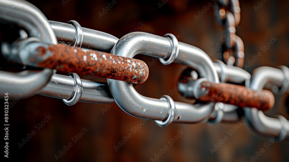 Heavy steel chains hanging from a rusted industrial beam, rich texture and details, ambient lighting, gritty atmosphere Heavy steel chains hanging from a rusted industrial beam, rich texture and details, ambient lighting, gritty atmosphere