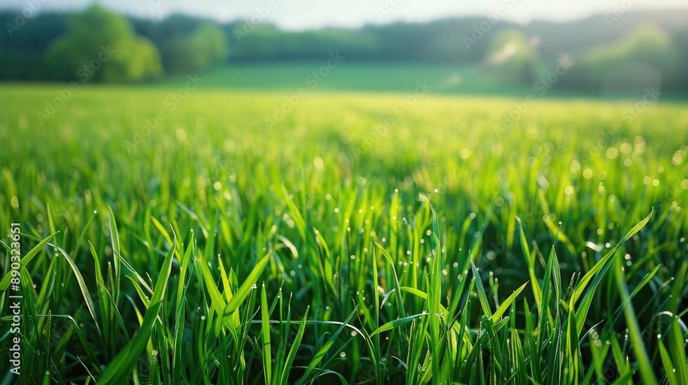 Fototapeta premium Grassy field in agriculture with green background
