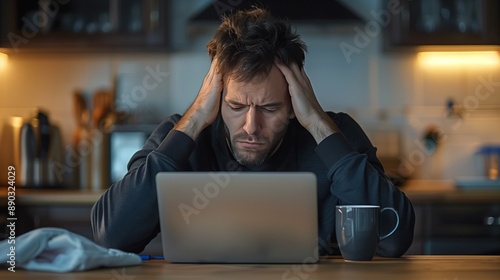 Frustration Overwhelming Man At Laptop photo