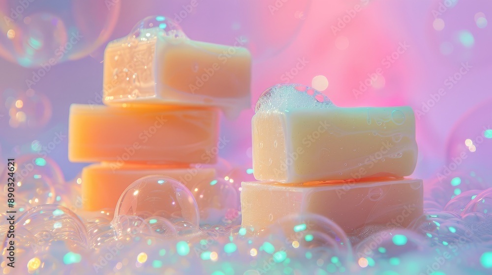 Glycerin face soap bar with suds on abstract background Glycerin face soap bar with suds on abstract background
