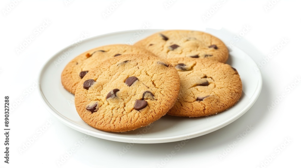 Four Chocolate Chip Cookies on a White Plate Four Chocolate Chip Cookies on a White Plate