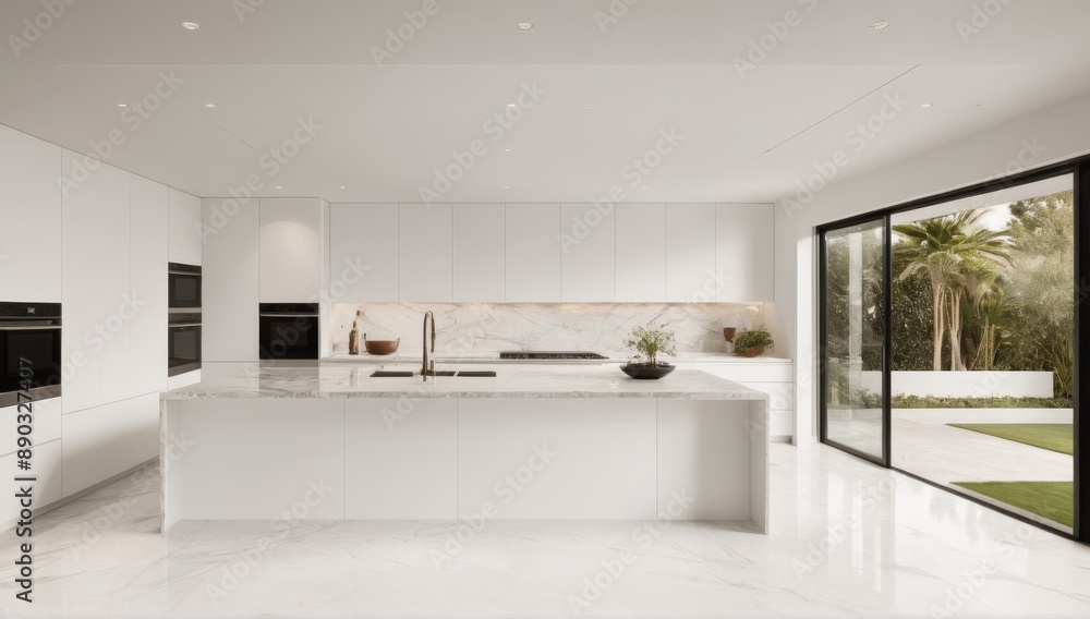 Fototapeta premium Modern White Marble Kitchen with a Classic Touch