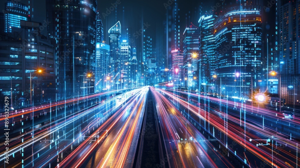 Futuristic Cityscape with Digital Overlays Futuristic Cityscape with Digital Overlays