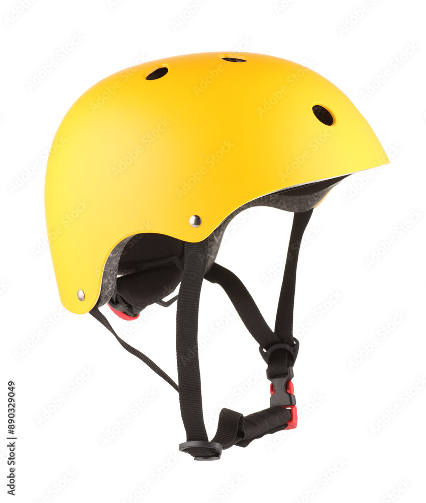 Fotografie One yellow protective helmet isolated on white