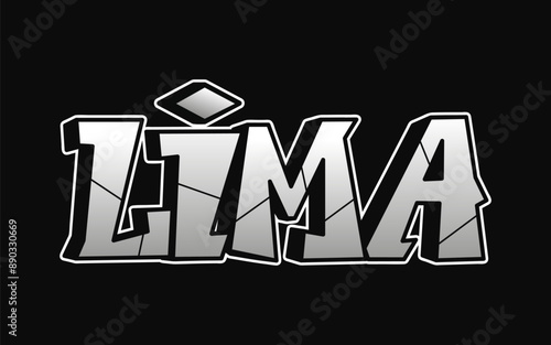 Lima - single word, letters graffiti style. Vector hand drawn logo. Funny cool trippy word Lima, fashion, graffiti style print t-shirt, poster concept