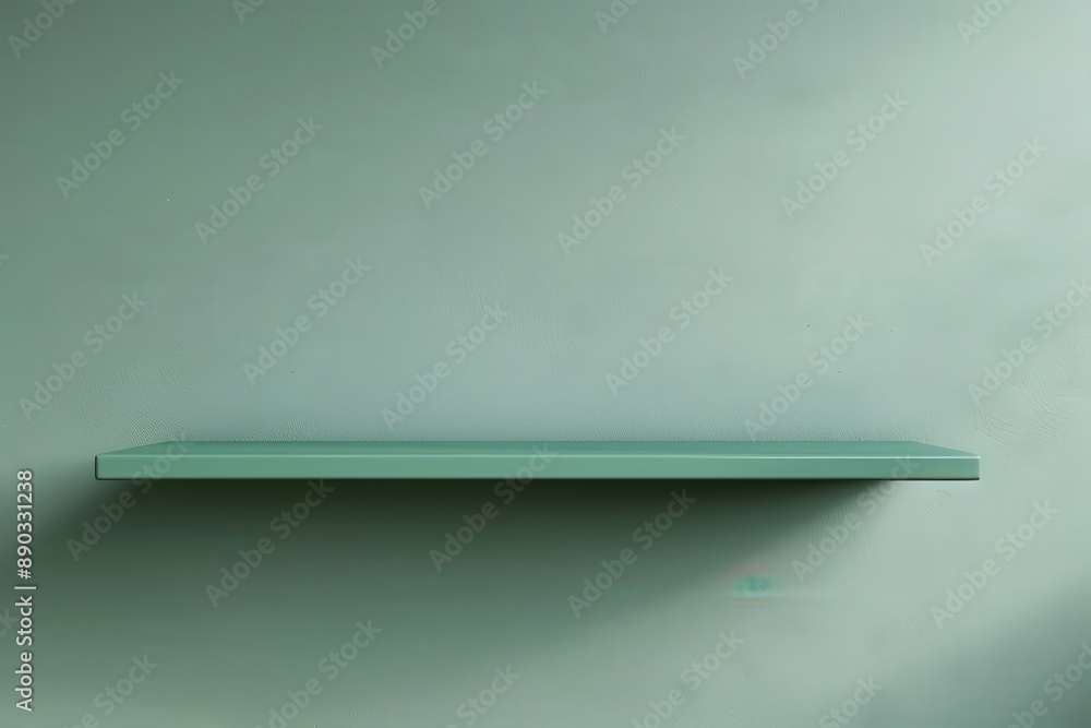 Minimalist Green Wall Shelf on Plain Green Background, Simple and Modern Design Minimalist Green Wall Shelf on Plain Green Background, Simple and Modern Design