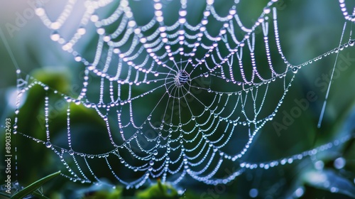 Glistening dew on a spider s web Dewy gossamer photo