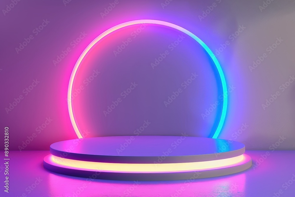 3D Render of Abstract White Background with Pastel Glow and Neon Circle 3D Render of Abstract White Background with Pastel Glow and Neon Circle