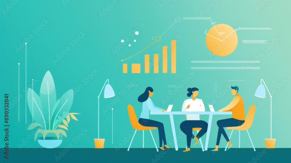 Investment planning, diverse team discussing strategies, flat design illustration Investment planning, diverse team discussing strategies, flat design illustration