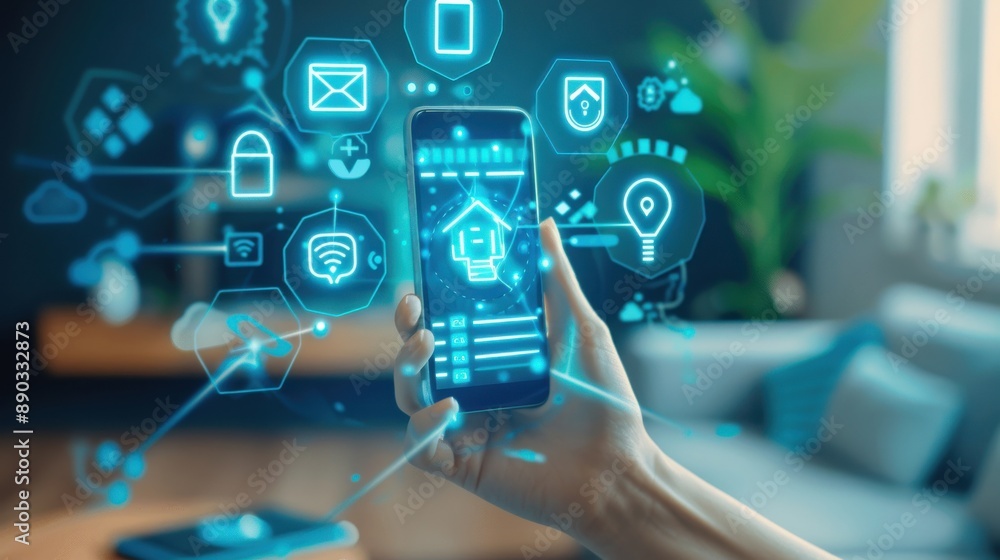 IoT devices connected in a smart home network, innovative and efficient. IoT devices connected in a smart home network, innovative and efficient.