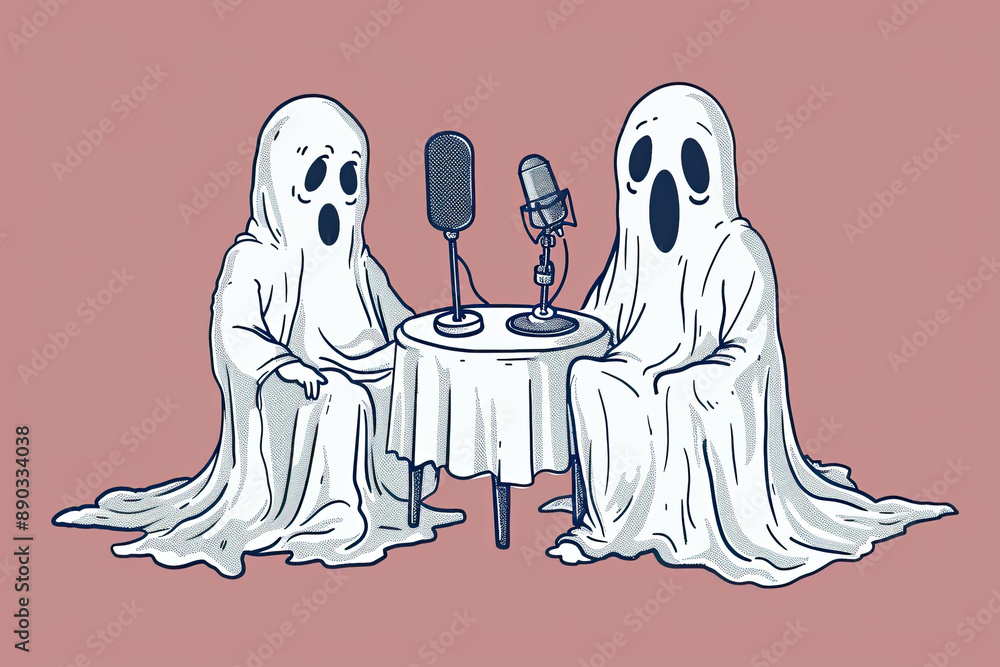 Cartoon Vector of a White Ghost for a Podcast Logo Cartoon Vector of a White Ghost for a Podcast Logo
