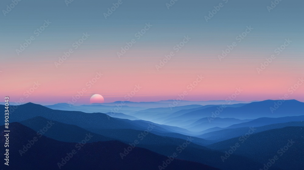 Fototapeta premium A serene sunrise over a layered mountain landscape