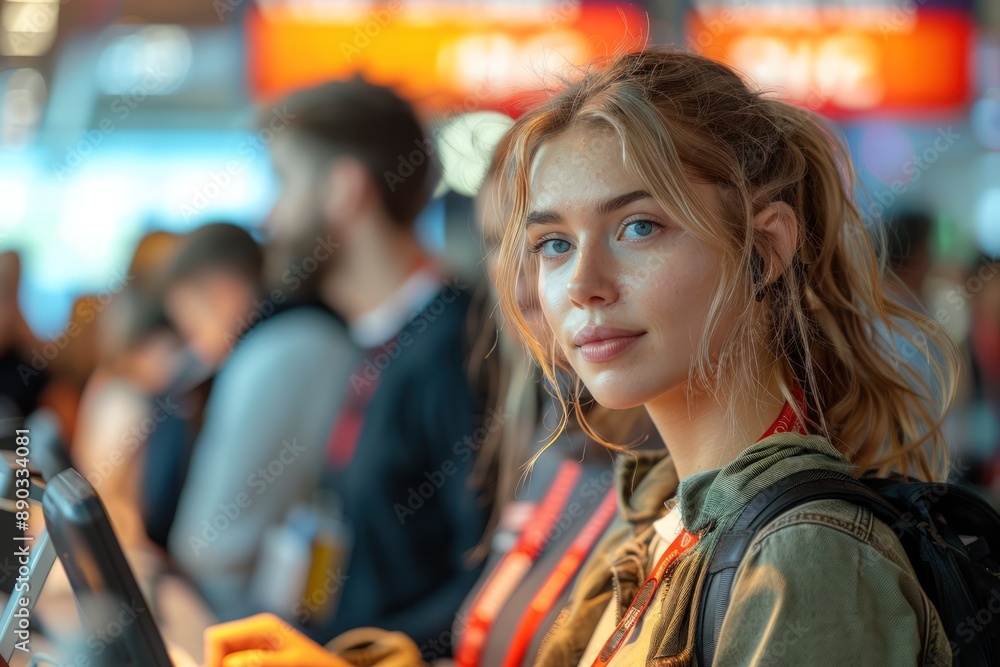 Airport staff assisting confused and tired passengers with flight delays at a busy information desk. Airport staff assisting confused and tired passengers with flight delays at a busy information desk.