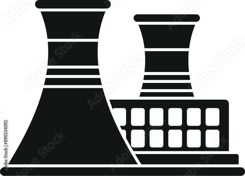 Black and white icon of a nuclear power plant generating electricity