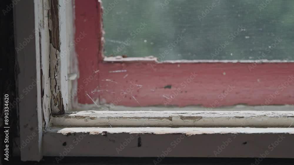 Small spider webs in an old cabin window sill. Small spider webs in an old cabin window sill.