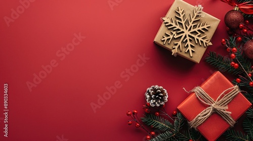 Christmas Gifts on Red Background