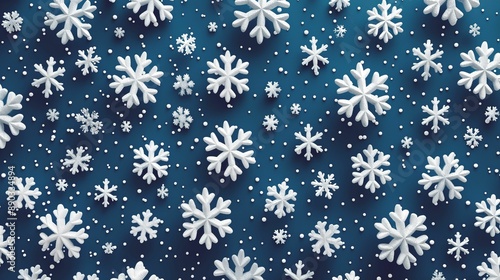 winter blue background with 3D white snowflakes. A seasonal banner with space for text. 