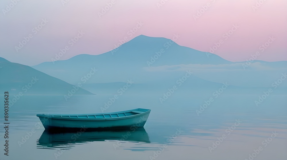 boat on the lake water, mist landscape view boat on the lake water, mist landscape view