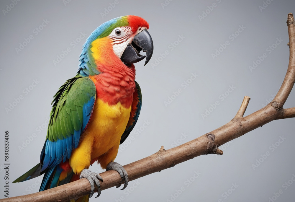 Fototapeta premium A colorful parrot perched on a branch, singing a cheerful tune. 