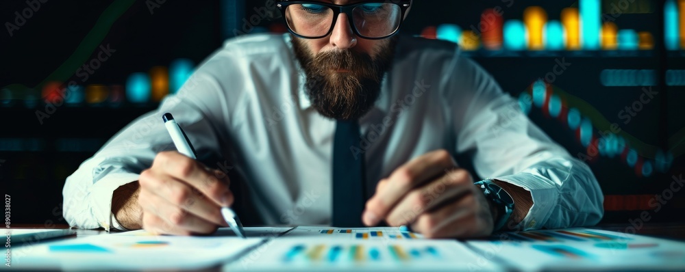 Obraz premium Businessman Working Late At Night