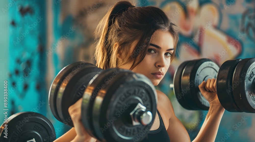 Atractive fit woman works out with dumbbells as a fitness concep. Atractive fit woman works out with dumbbells as a fitness concep.
