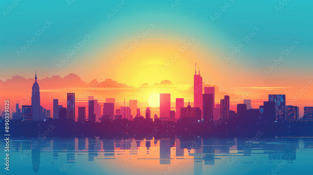 A cityscape at sunset with buildings reflected in the water, capturing the beauty of the urban skyline in the evening light. A cityscape at sunset with buildings reflected in the water, capturing the beauty of the urban skyline in the evening light.