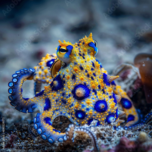 blue-ringed octopus beautiful bright octopus at the bottom of the ocean
