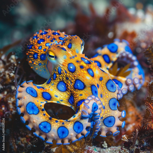 blue-ringed octopus beautiful bright octopus at the bottom of the ocean