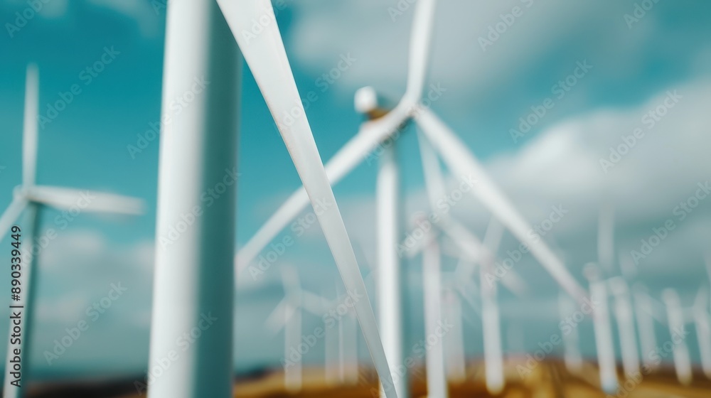 This image captures wind turbines set against a bright blue sky, highlighting their role in harnessing wind power to generate renewable and sustainable energy, with focus on clean energy production. This image captures wind turbines set against a bright blue sky, highlighting their role in harnessing wind power to generate renewable and sustainable energy, with focus on clean energy production.