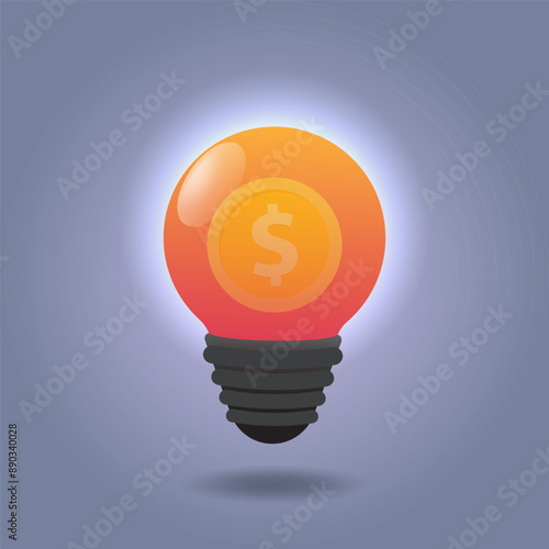 Bulb with money inside. Knowledge make money concept vector illustration