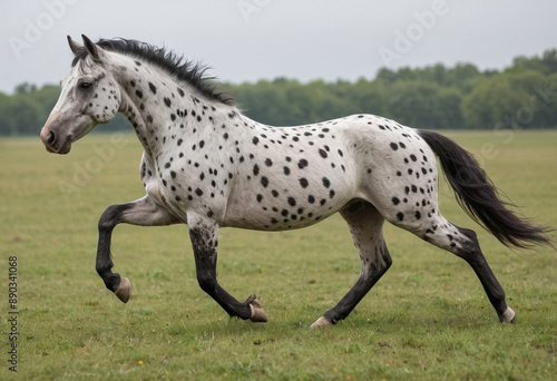  A playful Appaloosa bucking in a field. 