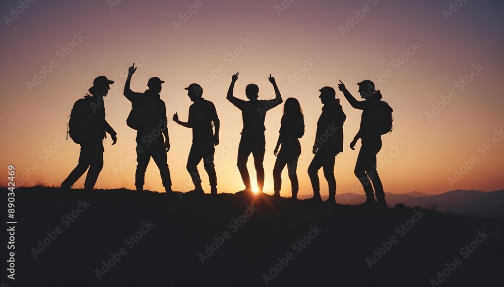 photo a silhouette of group people have fun at the top of the mountain near the tent during the sunset. photo a silhouette of group people have fun at the top of the mountain near the tent during the sunset.