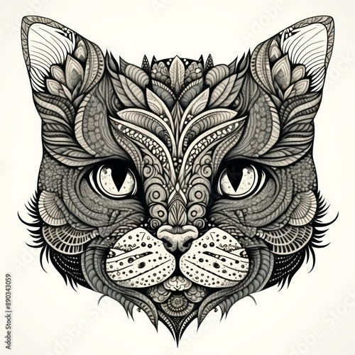 cat head decorated with zentangle ornaments