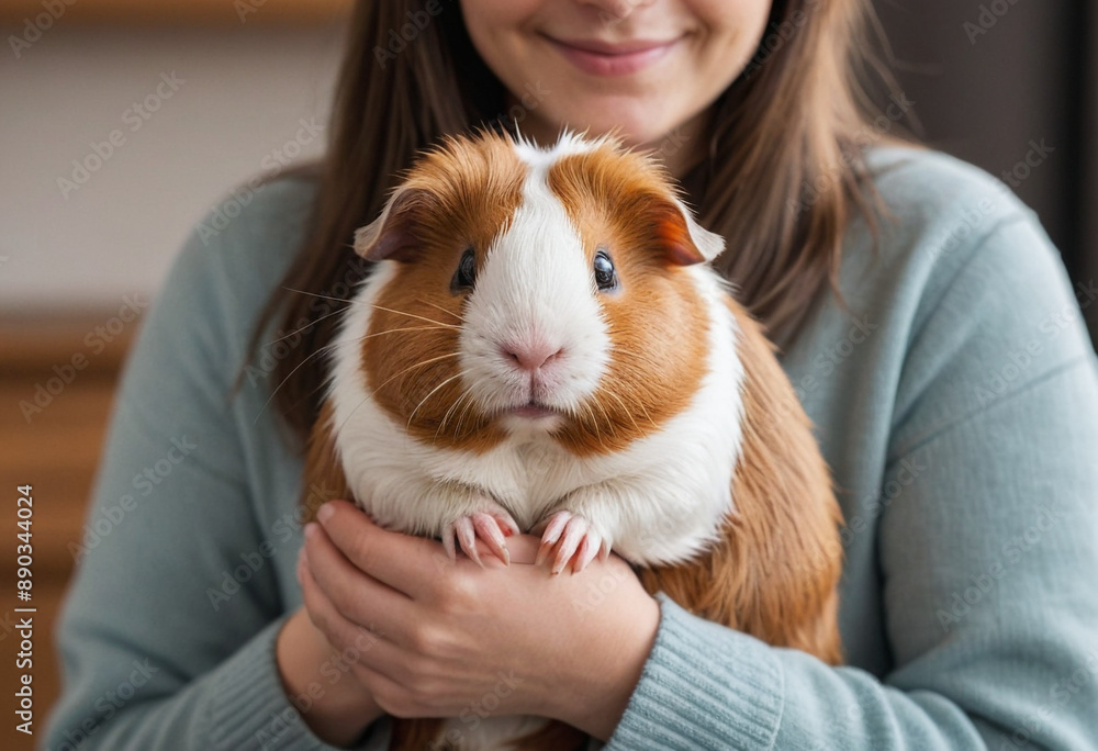 A cuddly guinea pig being held by a loving owner. A cuddly guinea pig being held by a loving owner.