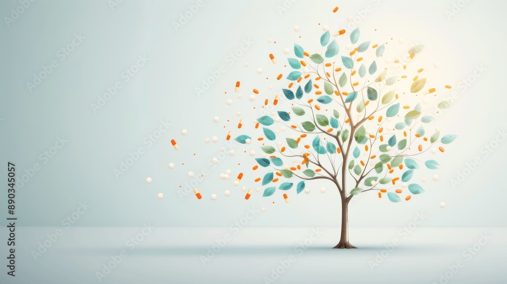 Illustration of a family tree with leaves made of various medication ...