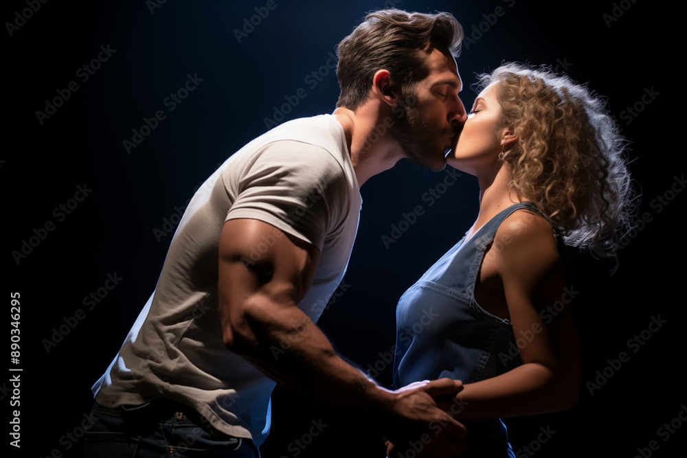 Obraz premium Couple kissing. Passionate Moment Between a Man and Woman, Sharing a Kiss. Generative AI