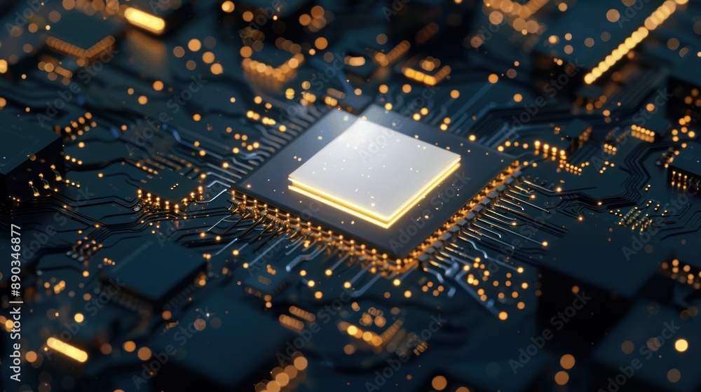 Close-up of a Computer Chip with Glowing Circuitry Close-up of a Computer Chip with Glowing Circuitry