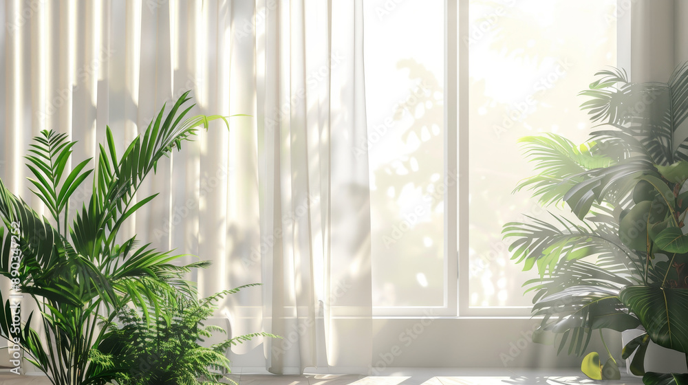 Curtain windows decorating the interior of a room, featuring a vintage light filter. Curtain windows decorating the interior of a room, featuring a vintage light filter.