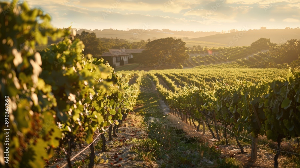 Fototapeta premium A vineyard with a house in the background